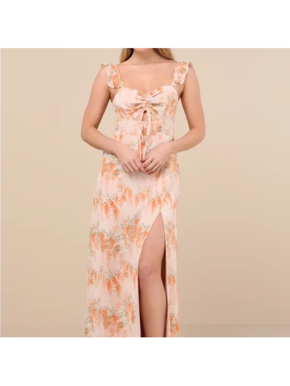 The Way to Love Orange Floral
Print Ruffled Maxi Dress